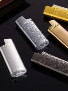 1pc Vintage Fortune Flower Pattern Metal Lighter Case, Fits BIC J6 Full Size Lighter - Stylish & Durable Lighter Cover, Retro Arabesque Metal Lighter Case, Windproof & Simple Vintage Sturdy - Multicolor - View 2