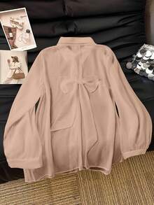 SHEIN Clasi 休闲白色透明蝴蝶结衬衫 - 香檳色 - 查看 1