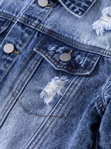 Tween  Boys' Denim Jacket, Casual Versatile Vintage Fashion All Season Distressed Open Front Lapel Long Sleeve Denim Jacket, Blue Childrens Denim Jacket Jean Jacket For Kids Kids Jean Jacket Boys Blue Denim Jacket Distressed Denim Jacket Kids Fall Winter