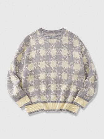 Street Life Men Fall Winter Plaid Pattern Sweater
