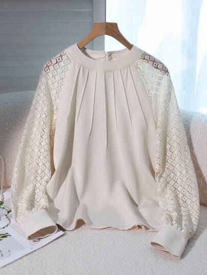 Franclia Blusa de mujer de manga raglán de unicolor simple con cuello de ojo de cerradura para otoño