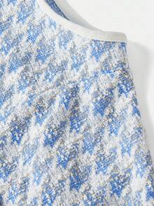 SHEIN MOD 1件 女士千鸟格单排扣复古针织上衣 白色 - 藍色 - 查看 3