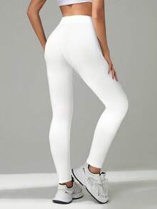 SHEIN Tall Vita stickade skinnybyxor med enfärgad design för vardags- och träningskläder Vita leggings Vita leggings för kvinnor Vita leggings för kvinnor Vita byxor för kvinnor - Vitt - Visa 2