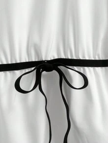 Camisa casual com gola redonda, manga longa, amarração na cintura e barra assimétrica para meninas pré-adolescentes - Branco - Visão 7