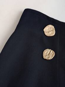 Sweetra Women's Elegant Commuting A-Line Skirt, Draping Slimming Effect, Spring/Autumn - Navy Blue - View 3