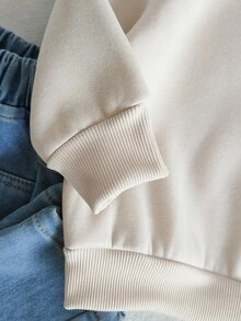 SHEIN Playful Pals Baby Girl Casual Pumpkin, Cat, Leaf Print Round Neck Long Sleeve Fleece Sweatshirt, Suitable For Outings In Autumn/Winter Fall - Apricot - View 5