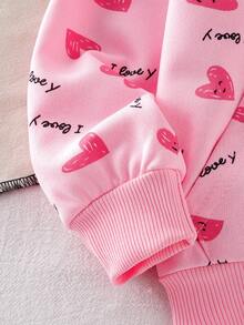 SHEIN 2件套女童针织连帽长袖可爱卡通印花拉链外套，带口袋，杏色和粉色，春秋季儿童休闲外套 - 彩色 - 查看 5