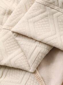 DAZY Áo nỉ nữ tay dài vải dày họa tiết cổ chữ V dáng rộng màu trơn phong cách đường phố thường ngày, mùa thu/đông - Màu be - Xem 7