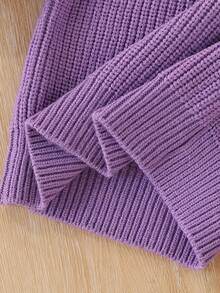 SHEIN Vintaside Kids 女婴简约舒适纯色高领毛衣，秋冬季婴儿高领淡紫色上衣，婴儿纯色针织毛衣，女婴冬季毛衣，冬季圣诞节万圣节毛衣，秋季套头衫 - 淡紫色 - 查看 6