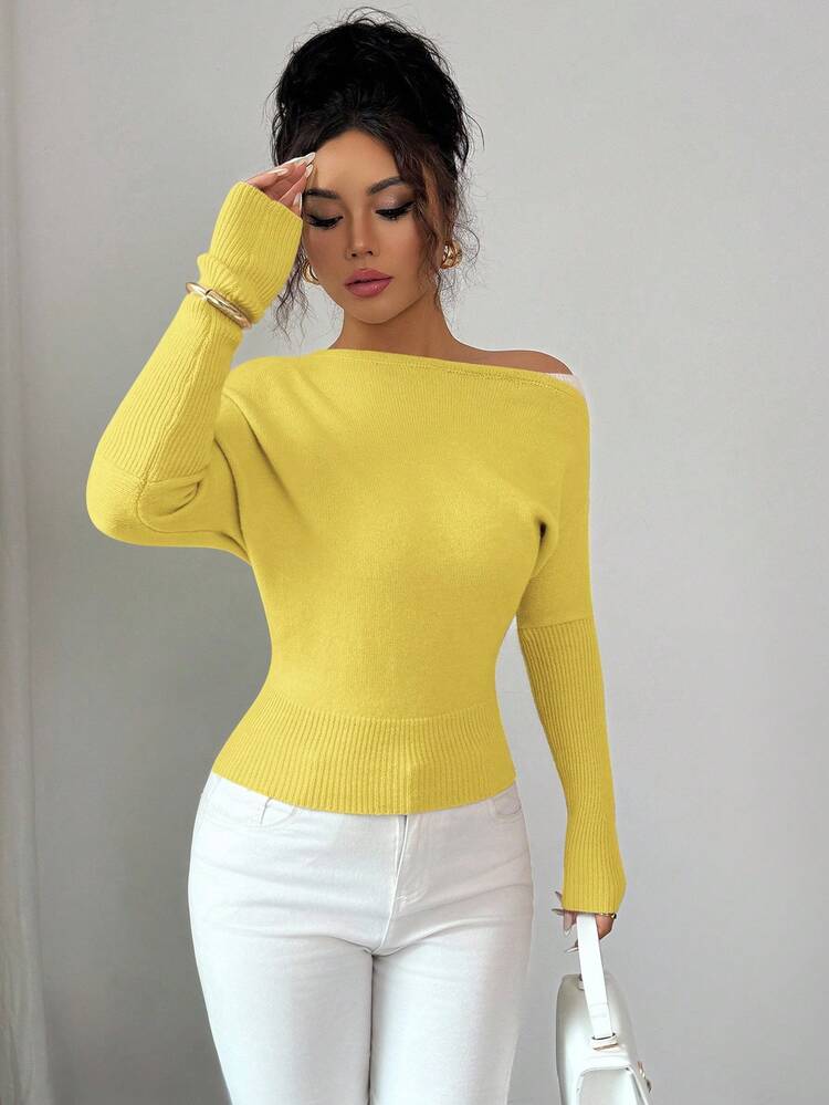 Elenzga Women's Colorblock Asymmetric Neck Pullover Sweater, Elegant Vintage Style Suitable For Vacation And Holidays, Spring/Autumn - Pale Yellow - View 4