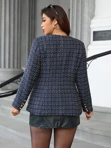 Ellevyn Plus Size Women Overcoat,Elegant Navy Blue Office Jacket With Pockets,Metal Buttons,Autumn Winter Modest Costumes For Work And Commute, - Navy Blue - View 7
