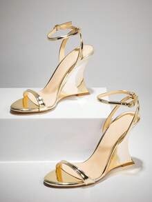 SHUZIA Sandálias femininas de salto alto com tira no tornozelo mais vendidas - Ouro - Ver 6