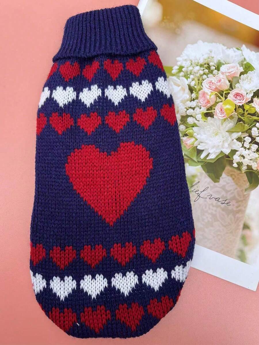 PETSIN Heart Shape Navy Blue Pet Sweater - 藍色 - 查看 1