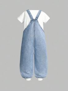 SHEIN ChillGRL Toddler Girl Overalls Girls Floral, Heart, Rainbow Graffiti Print Casual Comfortable Soft Denim Jumpsuit Kids Denim Overalls Toddler Overalls  Girls Overalls Girls Jeans Overalls Girls Jean Overalls Kid Overalls Girls Y2k Halloween Christmas Fall/Winter Holiday Cotton  Vacation White Old Money Childrens Jeans Overall Girls Overall Jumpsuit Girls Denim Overalls - Medium Wash - View 9