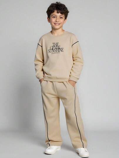 JNSQ Ensemble de 2 pièces pour garçon préadolescent : Sweat-shirt-shirt à col ras du cou ample à imprimé graphique à manches longues et pantalon de jogging à jambe droite décontractée, convenant pour le port quotidien en automne et hiver, les activités extérieures, les vacances, le streetwear, les fêtes et les tenues décontractées