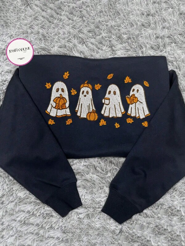 INAWLY هوديي بياقة طاقم وأكمام طويلة مطبوع عليه شبح هالوين، قصة فضفاضة وكاجوال للرجال