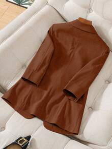 Franclia 亚麻混纺 3/4 袖缺口翻领收腰工作西装外套棕色西装外套女士西装外套