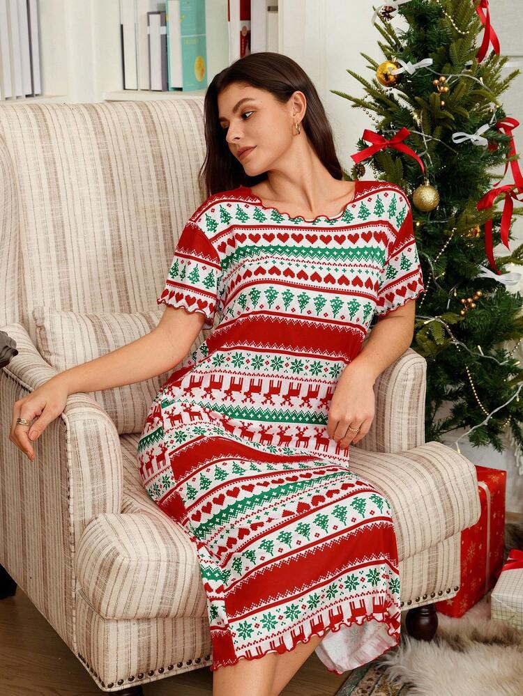 christmas pajama dress Girls Long Sleeve Christmas Toile Nightgown - Gymmies - WHITE