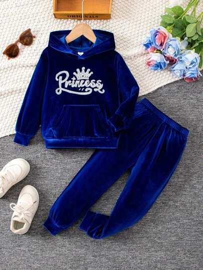 SHEIN Elladie kids 2pcs/Set Girls Casual Sports Comfortable Long Sleeve Hooded Outfit, Autumn Fall Winter