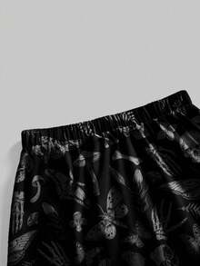 ROMWE Goth 加大码深色森林万圣节骷髅、飞蛾、蝙蝠印花宽松半身裙