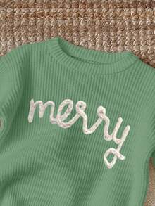 SHEIN Happikins Young Girl Casual Loose Fit Crew Neck Long Sleeve Sweater, Suitable For Autumn/Winter Fall - Green - View 3