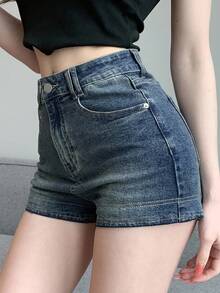 DAZY Women's Slim Fit Denim Shorts - Medium Wash - View 1