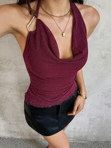 SHEIN Unity Camiseta de tirantes finos sin mangas color borgoña para mujer, otoño/invierno - Burdeos - Ver 5