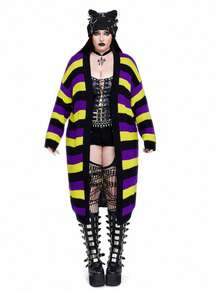 Whyspr New Versatile Casual Multi-Color Loose Fit Long Sleeve Long Cardigan Sweater - Multicolor - View 3