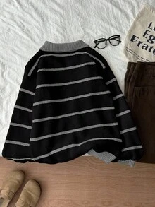 Elamini Áo len dài tay cổ sọc màu tương phản dành cho nữ, mùa thu/đông - Nhiều màu - Xem 2