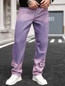 Manfinity LEGND Men's Personalized Washed Purple High Street Loose Straight Jeans - Purple - View 6