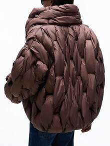 GENKIRA New Slim Fit Casual Chic Minimalist High-End Zipper Design Thick Padded Coat - Coffee Brown - View 2