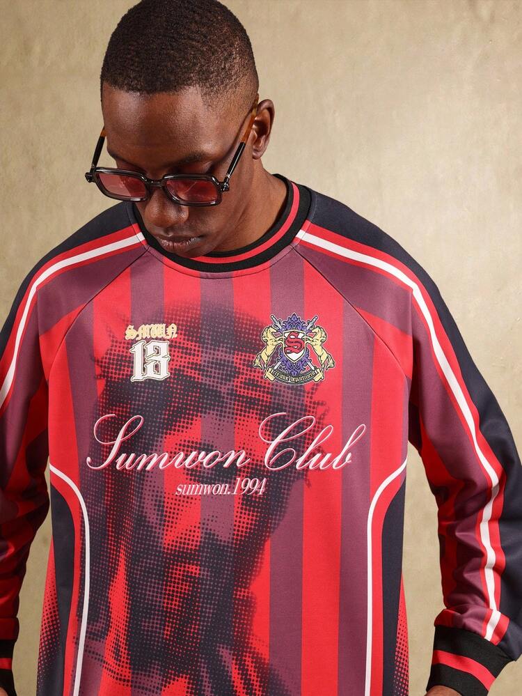 Striped Sweatshirt With Front Chest Logo Design