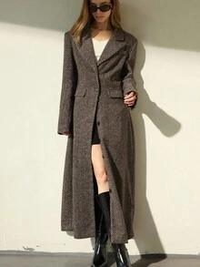 Aveloria Modichic 复古高街通勤西装外套，缺口领，收腰设计，垫肩，女式长袖长大衣 - 彩色 - 查看 1