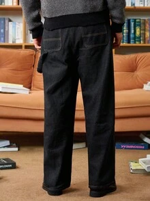 STEELVANCE 男士深蓝色水洗靛蓝宽松阔腿牛仔裤，都市休闲风