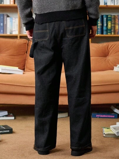 STEELVANCE 男士深蓝色水洗靛蓝宽松阔腿牛仔裤，都市休闲风