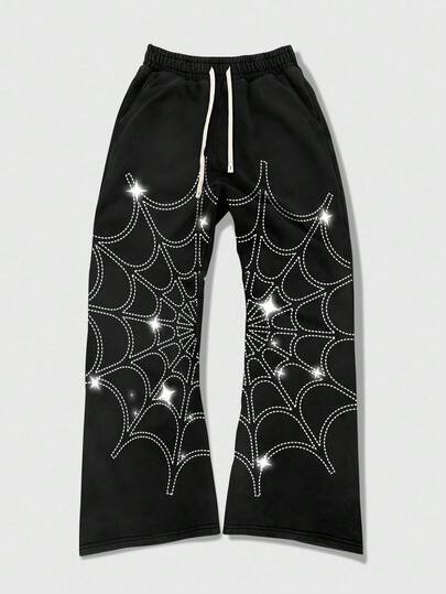 Goth Pantalones de chándal casuales versátiles con cintura elástica y cordón para hombres