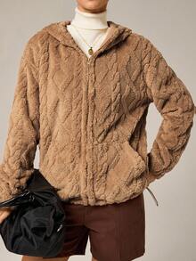 Hanevo Women's Regular Fit Zebra Print Faux Fur Jacket - Camel - View 4