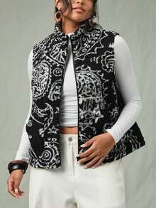Freevana Chaqueta sin mangas con estampado de bloques de color, talla grande, para otoño/invierno