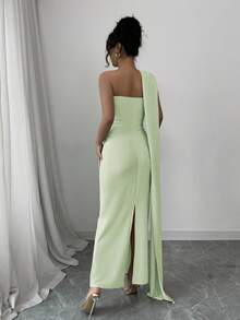 Lyxana Women's New Apricot Cocktail Party Dress, Elegant Slit Back Ruched Waist Sexy Tube Knit Dress, European And American Fashion Formal Dress For Elegant Occasions, Valentine's Day - Mint Green - View 2