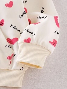 SHEIN 2件套女童针织连帽长袖可爱卡通印花拉链外套，带口袋，杏色和粉色，春秋季儿童休闲外套 - 彩色 - 查看 4