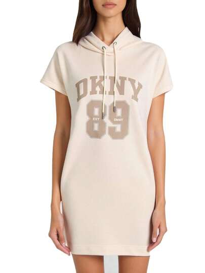 DKNY Women's Sleeve Hoodie Dress Beige