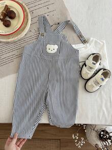 SHEIN 男婴/女婴秋冬套装，连体裤，可爱小熊刺绣黑白条纹背带裤连体衣，舒适百搭时尚休闲基础款，适合室内、户外滑雪、日常穿着、运动、玩耍、派对、节日、万圣节、圣诞节、新年等场合。男婴黑白套装，可爱男女宝宝服装。 - 黑與白 - 查看 5