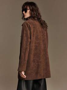 Ontre 2025新款女士冬季外套，高级百搭日常穿搭，深咖啡色，高领，腰带，口袋，宽松版型，长袖，柔软梭织面料，商务休闲，畅销纯色女式外套，商务通勤，万圣节，圣诞节，节日，度假派对，婚礼宾客着装，日常穿着，情人节，感恩节，秋冬季，韩版风格，时尚设计，适合5-15℃，优雅简约，时尚百搭通勤女式外套 - 鏽棕色 - 查看 9