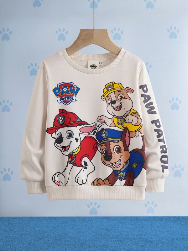 SHEIN | PAW Patrol Young Boy Cute Cartoon Puppy Print Crew Neck Long Sleeve Raglan Knit Sweatshirt, Casual Outdoor Sports Pullover In Beige Sweatshirts For Boys Fall Winter