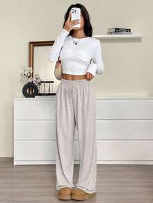 SHEIN EZwear Women's Casual Drawstring Waist Loose Khaki Sweatpants, Summer Business Casual Woman,Cargo Pants Graduation,Back To School Outfits,Graduation,Teacher Outfits For Women,Back To School