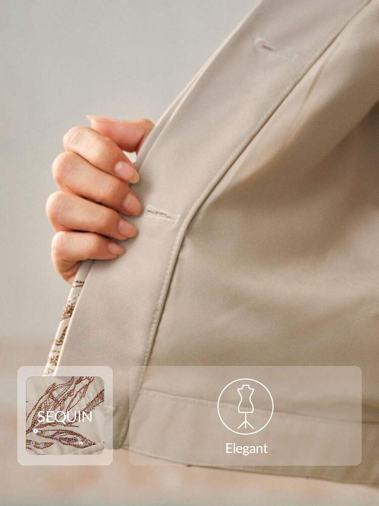 Chaqueta/abrigo de manga larga con bordados y lentejuelas en color albaricoque, elegante para citas en otoño/invierno para mujer