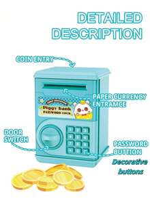 Realistic Deposit & Withdrawal Children's ATM Money Box,Cartoon Password Smart Piggy Bank, Creative CoinPassword Storage Box, Kindergarten Children Birthday GiftToy, Password Saving Cabinet - Nhiều màu - Xem 5
