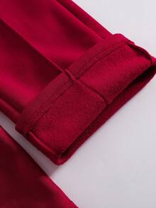 SHEIN Elladie kids 2 件套年轻女孩优雅修身夹克和高腰阔腿裤套装，春秋 - 紅色 - 查看 4