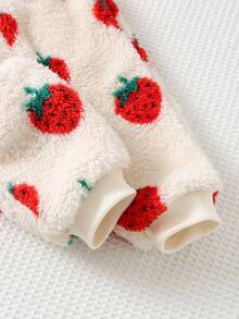 Cozy Pixies 2pcs Baby Girl Strawberry Pattern Thermal Lined Crew Neck Long Sleeve Sweatshirt Set, Suitable For Autumn/Winter Fall - Apricot - View 7