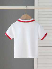 SHEIN Playful Pals 男婴针织Polo衫。适合外出、上学或参加派对时穿着。男女皆宜的夏季上衣。 - 紅色 - 查看 2